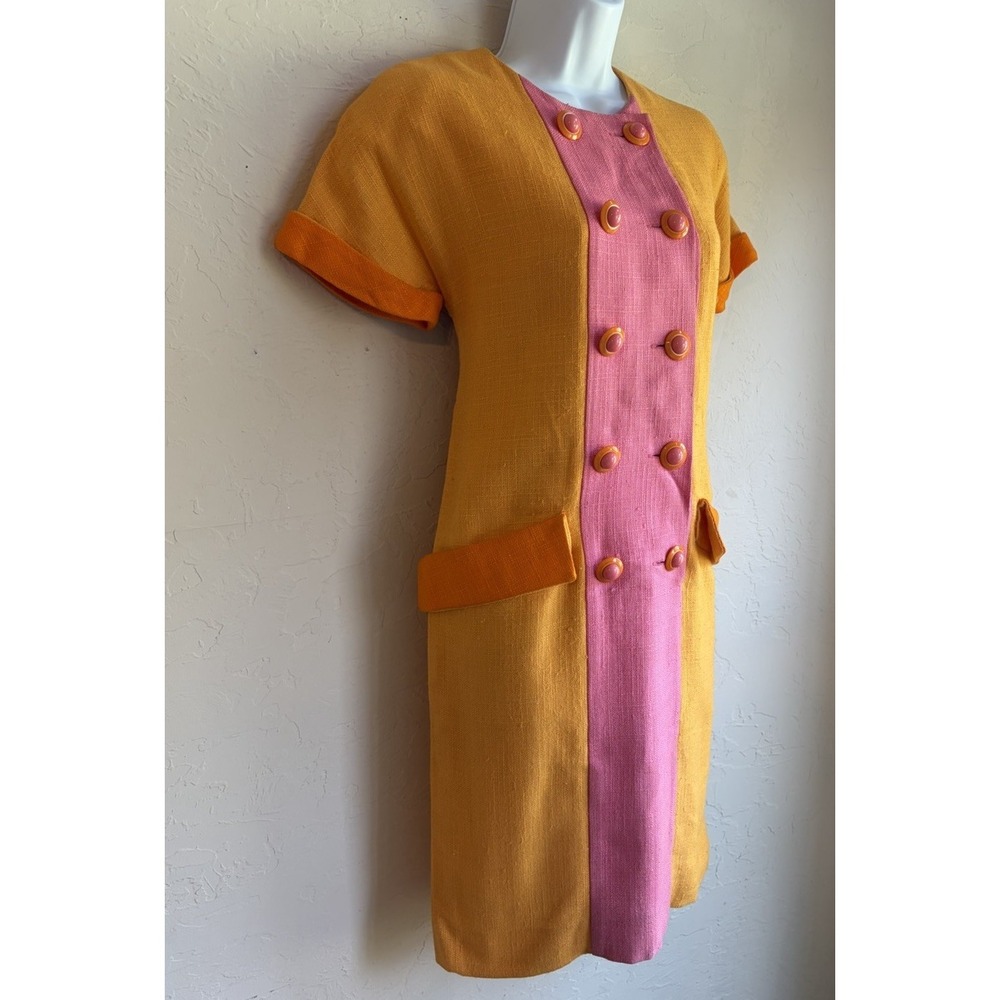 Vintage 80s 90s Oscar De La Renta Balliets Mod Shift Jacket Dress 6 Colorblock - Picture 3 of 12